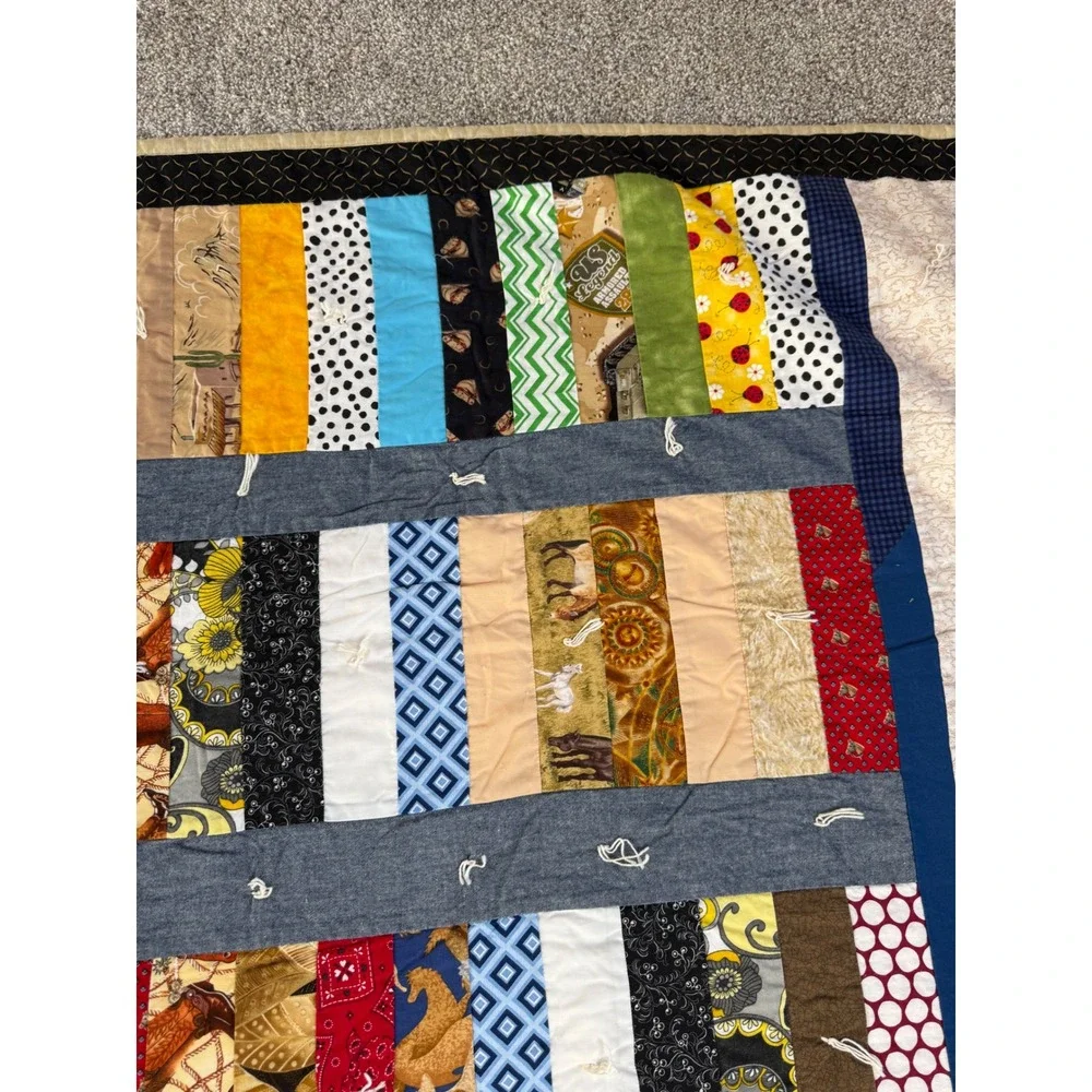 Handmade Patchwork Scrap Quilt Novelty Horse‎ Music Cowboy Denim Look 53x62